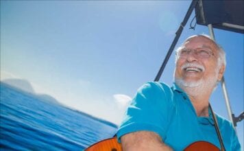 Roberto Menescal’s Salad Dressing Brazilian musician Roberto Menescal holding guitar in boat
