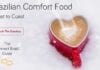Brazilian Comfort Food red heart-shaped coffe cup in snow
