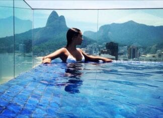 Ipanema Rooftop Pool Crawl woman in ipanema pool