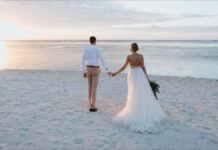 Newlyweds - A groom and bride beach weeding