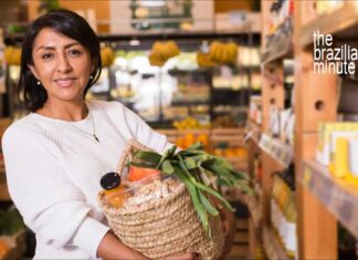 Woman picking Brazil on your grocery list
