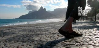 Brazil's history of Samba and Carnaval. Dancer's foot on Ipanema sidewalk in Rio de Janeiro