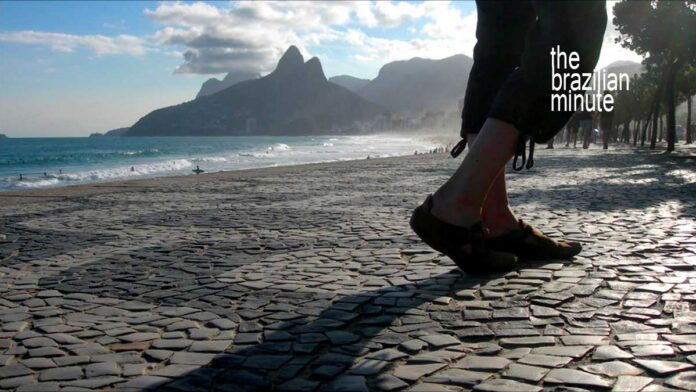 Brazil's history of Samba and Carnaval. Dancer's foot on Ipanema sidewalk in Rio de Janeiro
