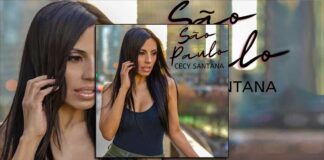 Cecy Santana sings Sao Paulo. Brazilian brunette women wearing black dress
