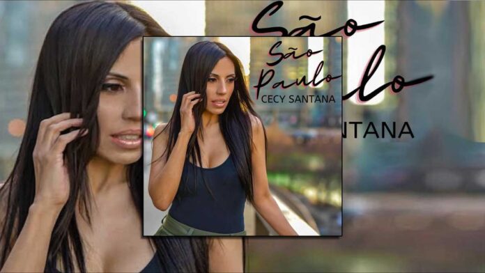 Cecy Santana sings Sao Paulo. Brazilian brunette women wearing black dress