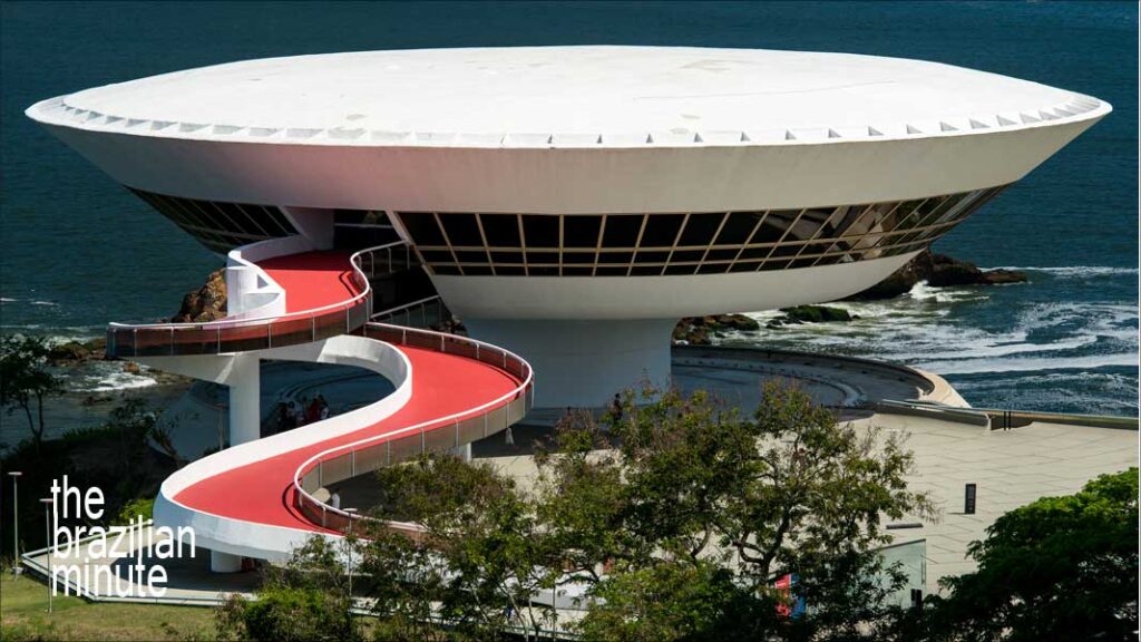 Understanding Brazilian Architect Oscar Niemeyer: A curving red ramp leads to the flying saucer-shaped Museum of Contemporary Art in Niteroi, sister city to Rio de Janeiro.