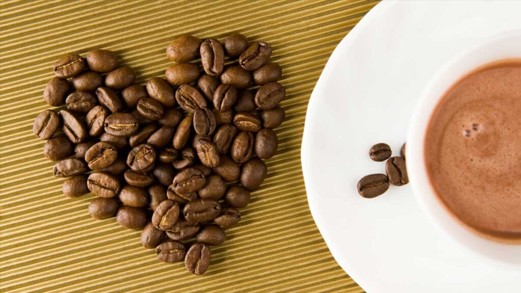 Heart shaped Brazilian coffe beans.